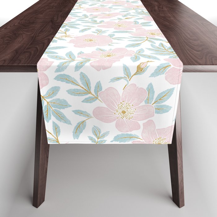 Wild Mountain Roses - pink, mint, and gold Table Runner Gallery Image 1
