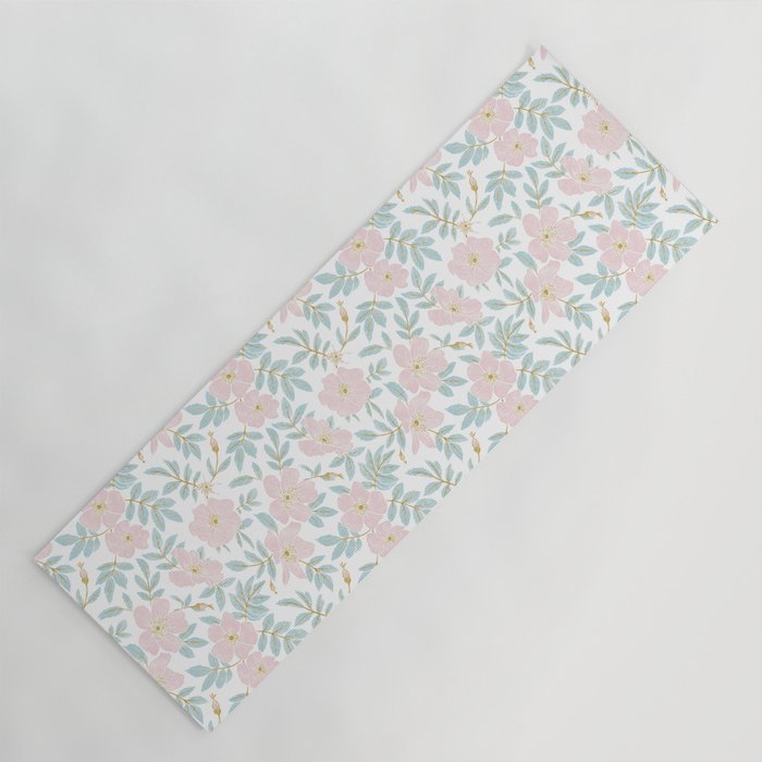 Wild Mountain Roses - pink, mint, and gold Yoga Mat Gallery Image 1