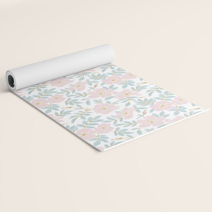 Wild Mountain Roses - pink, mint, and gold Yoga Mat Gallery Image 2