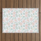 Wild Mountain Roses - pink, mint, and gold Outdoor Rug Gallery Image 1