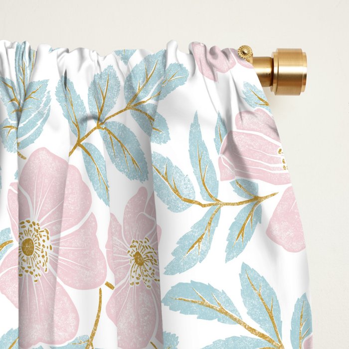 Wild Mountain Roses - pink, mint, and gold Window Curtain Gallery Image 2