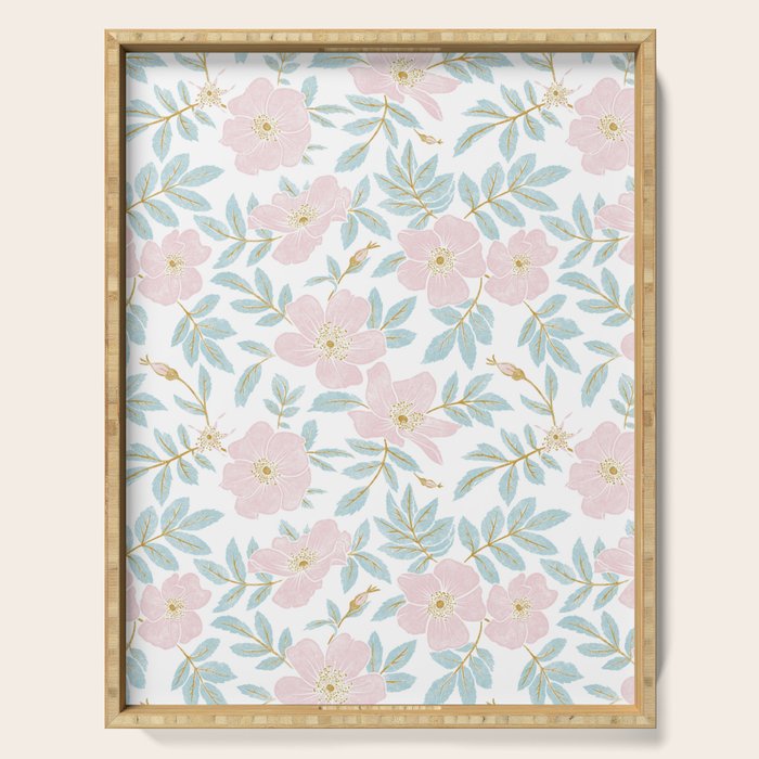 Wild Mountain Roses - pink, mint, and gold Serving Tray Gallery Image 1