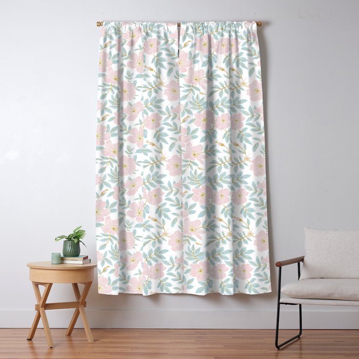 Wild Mountain Roses - pink, mint, and gold Window Curtain Gallery Image 5