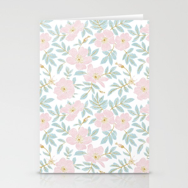 Wild Mountain Roses - pink, mint, and gold Stationery Card Gallery Image 1