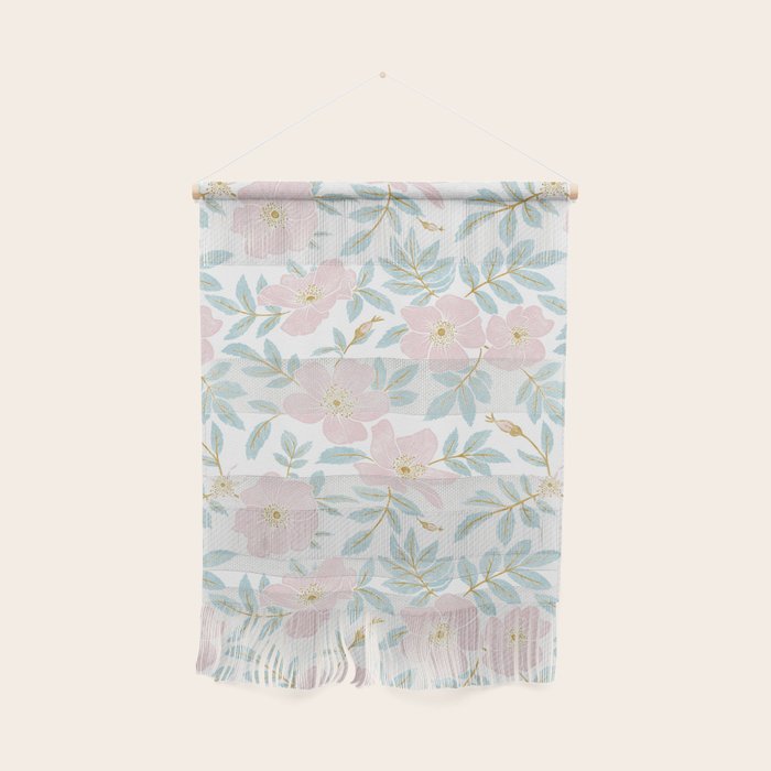 Wild Mountain Roses - pink, mint, and gold Wall Hanging Gallery Image 1