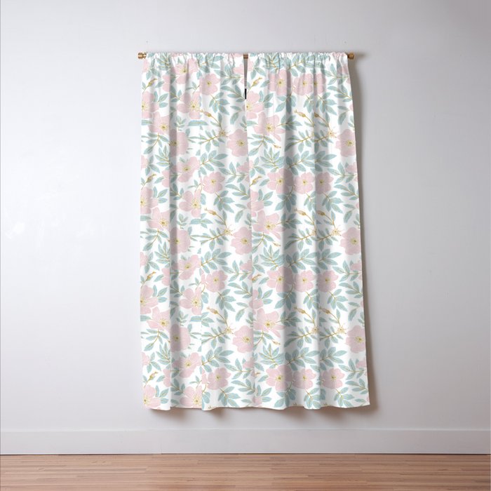 Wild Mountain Roses - pink, mint, and gold Window Curtain Gallery Image 3