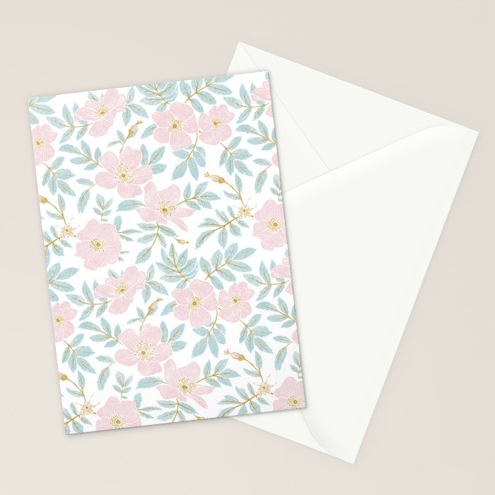Wild Mountain Roses - pink, mint, and gold Stationery Card Gallery Image 2