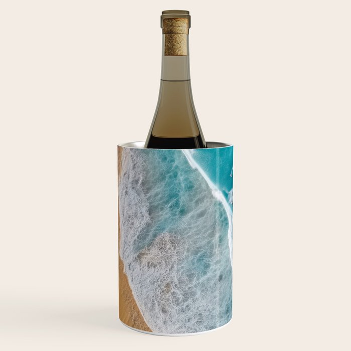 Turquoise Tides - Aerial View of Ocean Waves and Shore Wine Chiller Gallery Image 2