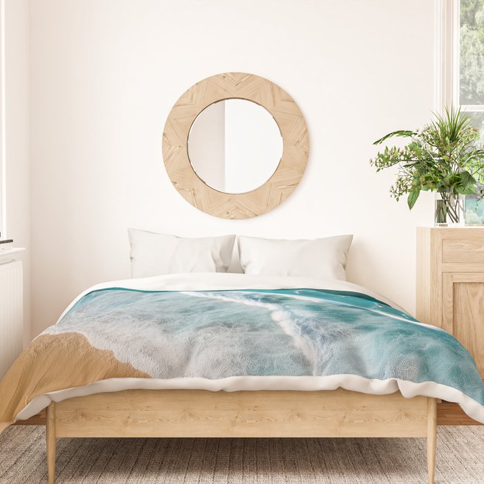 Turquoise Tides - Aerial View of Ocean Waves and Shore Duvet Cover Gallery Image 3