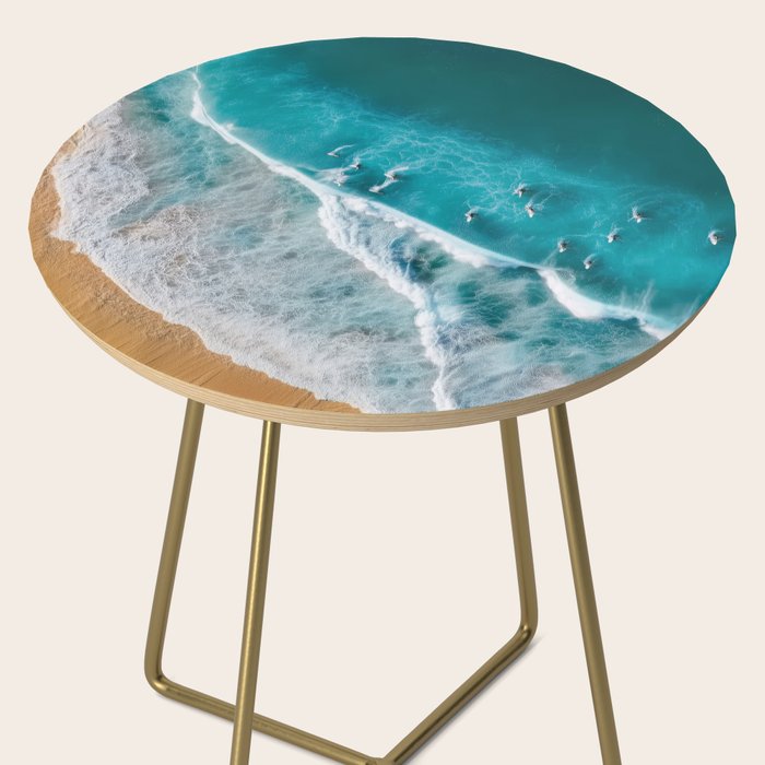 Turquoise Tides - Aerial View of Ocean Waves and Shore Side Table Gallery Image 2