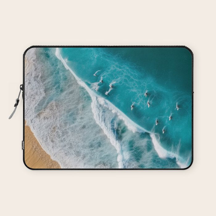 Turquoise Tides - Aerial View of Ocean Waves and Shore Laptop Sleeve Gallery Image 1