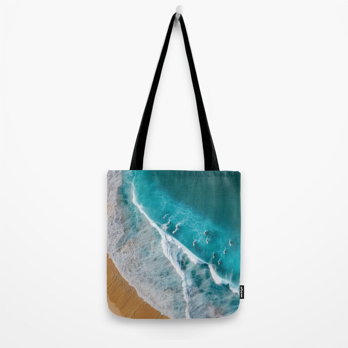 Turquoise Tides - Aerial View of Ocean Waves and Shore Tote Bag Gallery Image 2