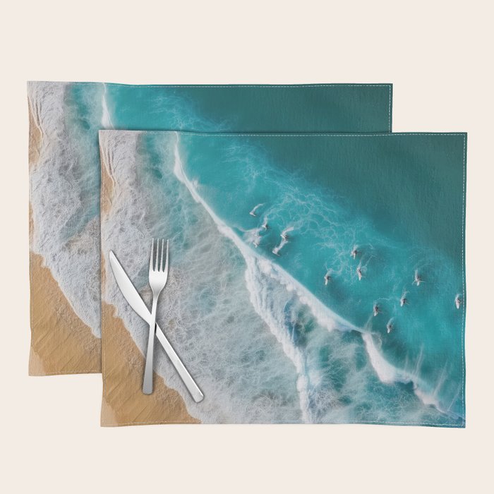 Turquoise Tides - Aerial View of Ocean Waves and Shore Placemat Gallery Image 1