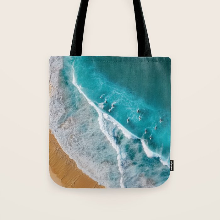 Turquoise Tides - Aerial View of Ocean Waves and Shore Tote Bag Gallery Image 1