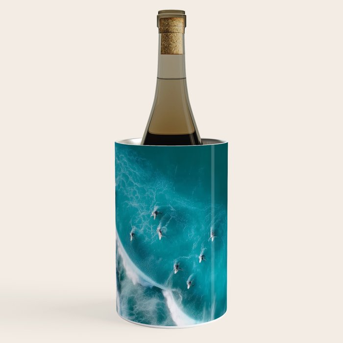 Turquoise Tides - Aerial View of Ocean Waves and Shore Wine Chiller Gallery Image 3