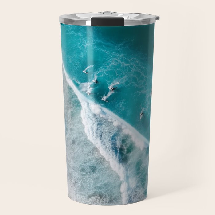 Turquoise Tides - Aerial View of Ocean Waves and Shore Travel Mug Gallery Image 1