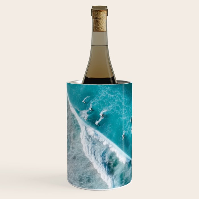Turquoise Tides - Aerial View of Ocean Waves and Shore Wine Chiller Gallery Image 1
