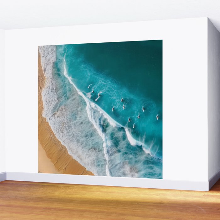 Turquoise Tides - Aerial View of Ocean Waves and Shore Wall Mural Gallery Image 2