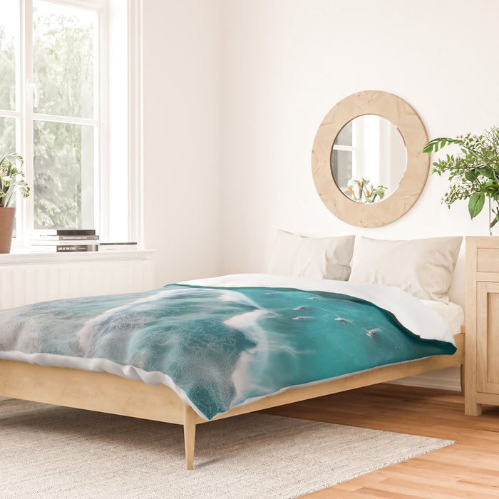 Turquoise Tides - Aerial View of Ocean Waves and Shore Duvet Cover Gallery Image 2