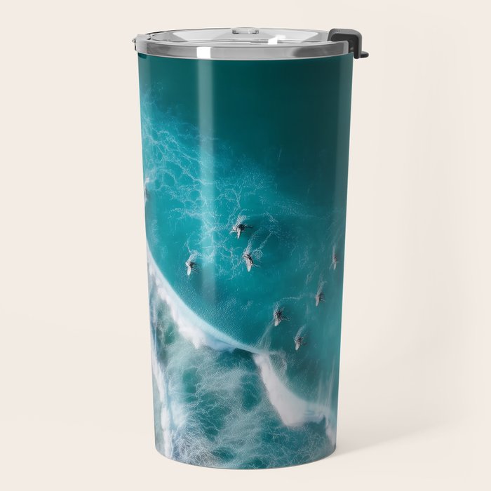 Turquoise Tides - Aerial View of Ocean Waves and Shore Travel Mug Gallery Image 2
