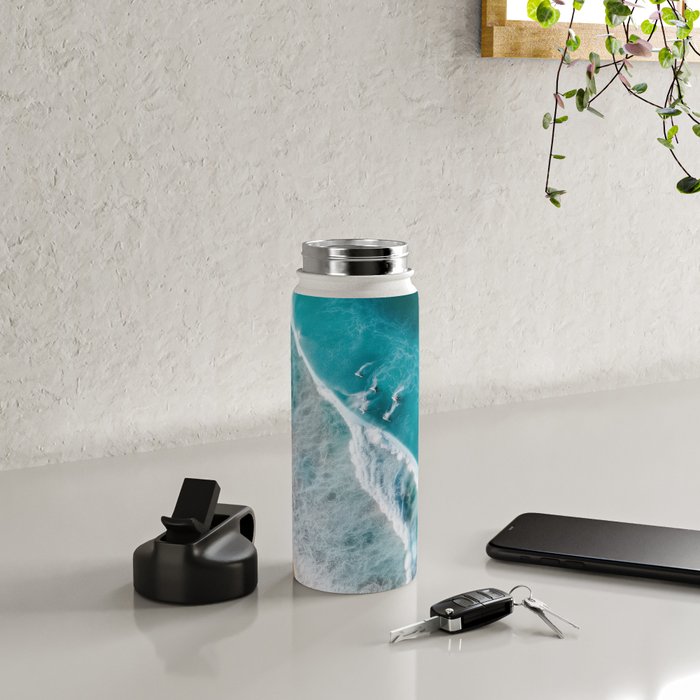 Turquoise Tides - Aerial View of Ocean Waves and Shore Water Bottle Gallery Image 4