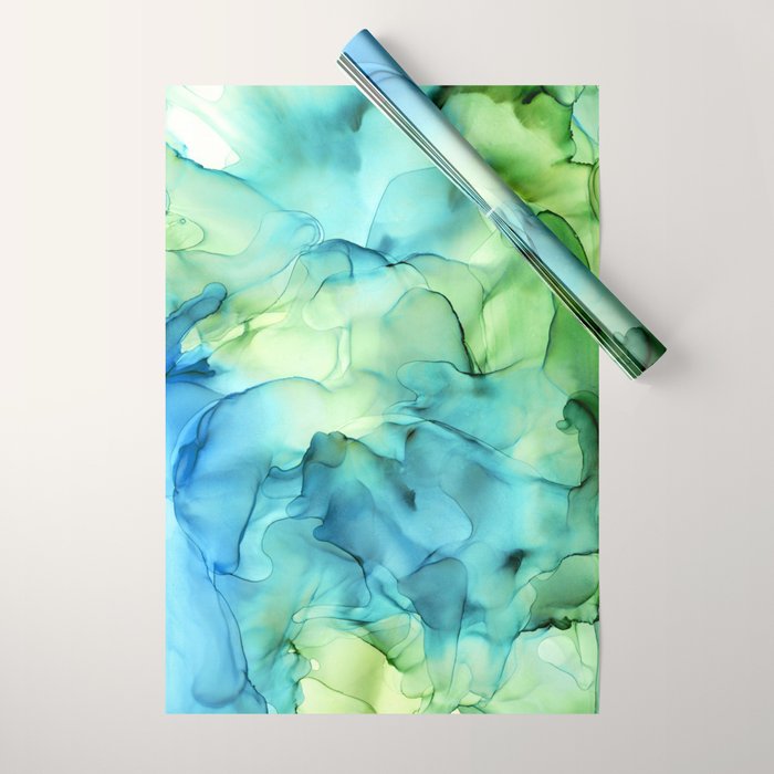 Blue Green Spring Marble Abstract Ink Painting Wrapping Paper Gallery Image 1