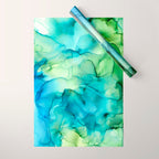 Blue Green Spring Marble Abstract Ink Painting Wrapping Paper Gallery Image 1
