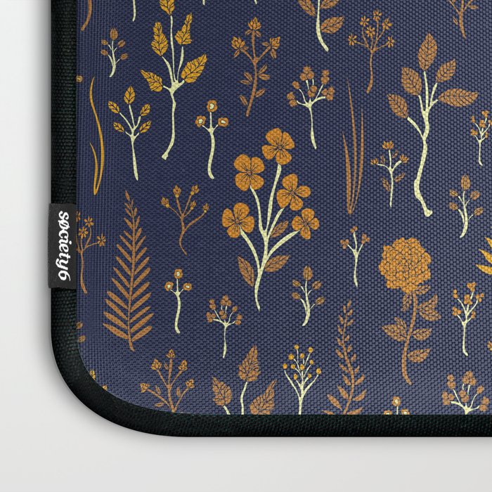 Navy Blue & Mustard Yellow Floral Pattern Laptop Sleeve Gallery Image 3