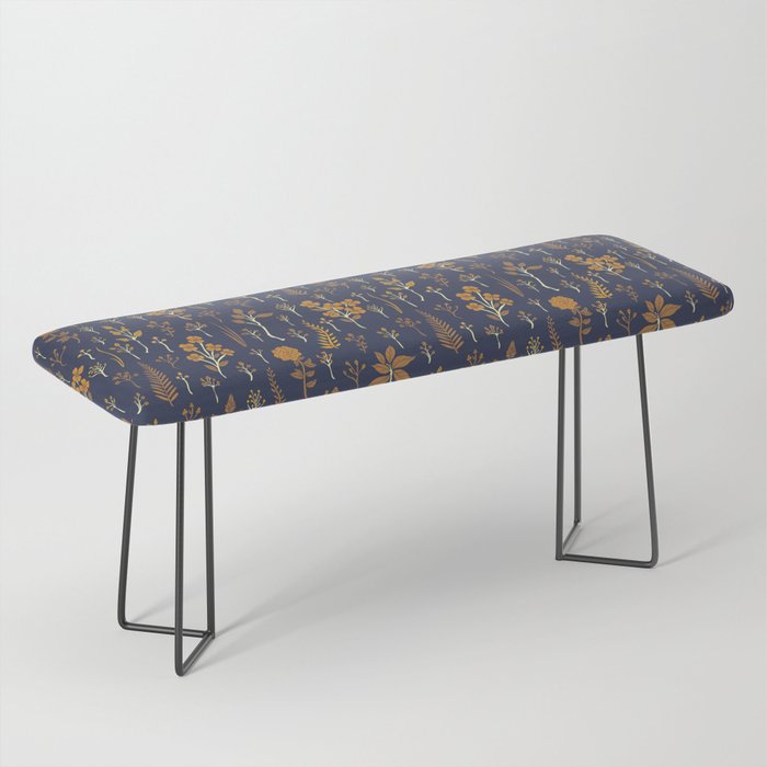 Navy Blue & Mustard Yellow Floral Pattern Bench Gallery Image 1