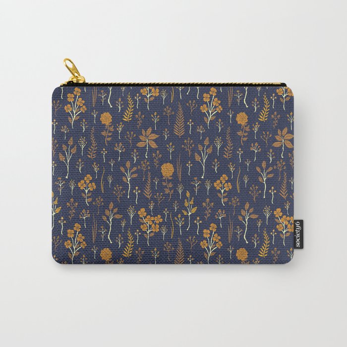 Navy Blue & Mustard Yellow Floral Pattern Carry All Pouch Gallery Image 1