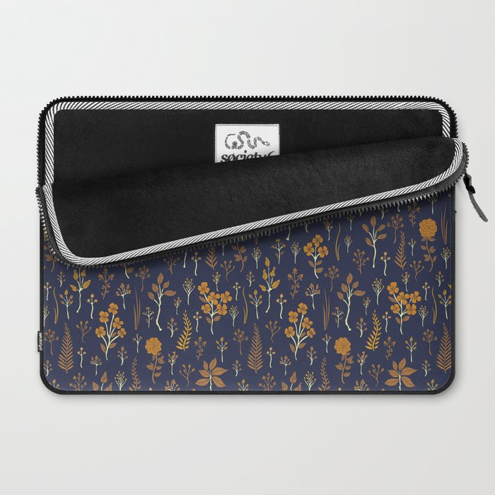 Navy Blue & Mustard Yellow Floral Pattern Laptop Sleeve Gallery Image 2