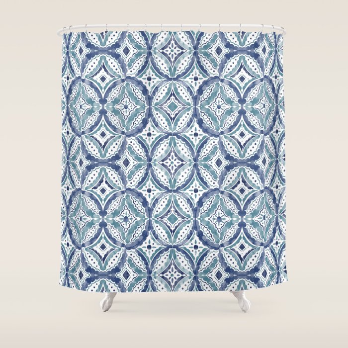 Boho Indigo Damask B Shower Curtain Gallery Image 1
