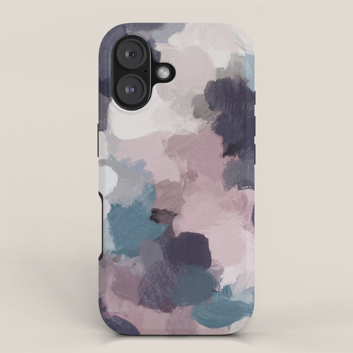 Picking Blackberries - Teal Indigo Lavender Abstract Wall Art, Feminine Painting Print, Modern Art iPhone Case Gallery Image 1