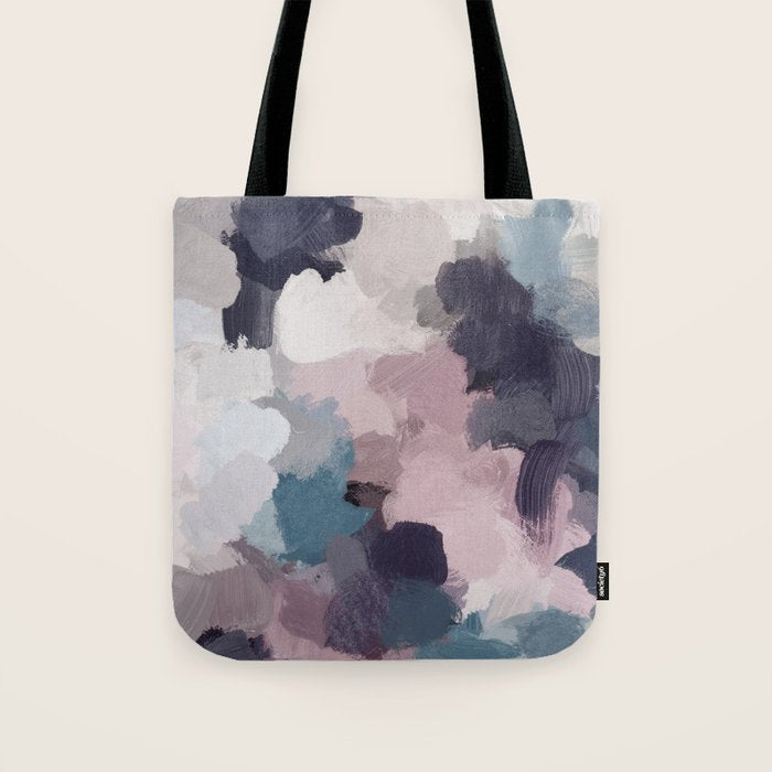 Picking Blackberries - Teal Indigo Lavender Abstract Wall Art, Feminine Painting Print, Modern Art Tote Bag Gallery Image 1