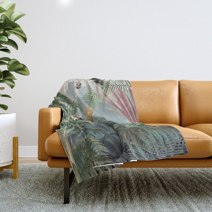 Sarus crane in the forest Throw Blanket Gallery Image 1