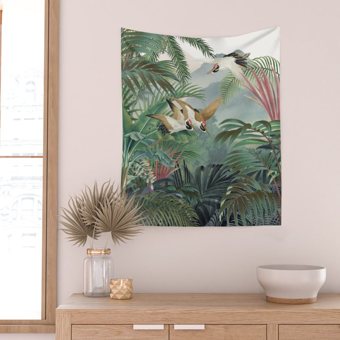 Sarus crane in the forest Wall Tapestry Gallery Image 2