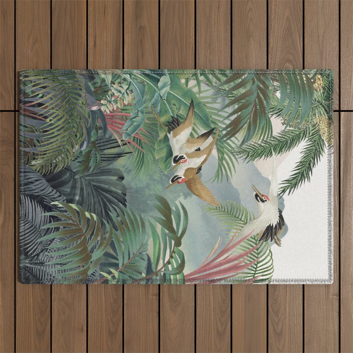 Sarus crane in the forest Outdoor Rug Gallery Image 1