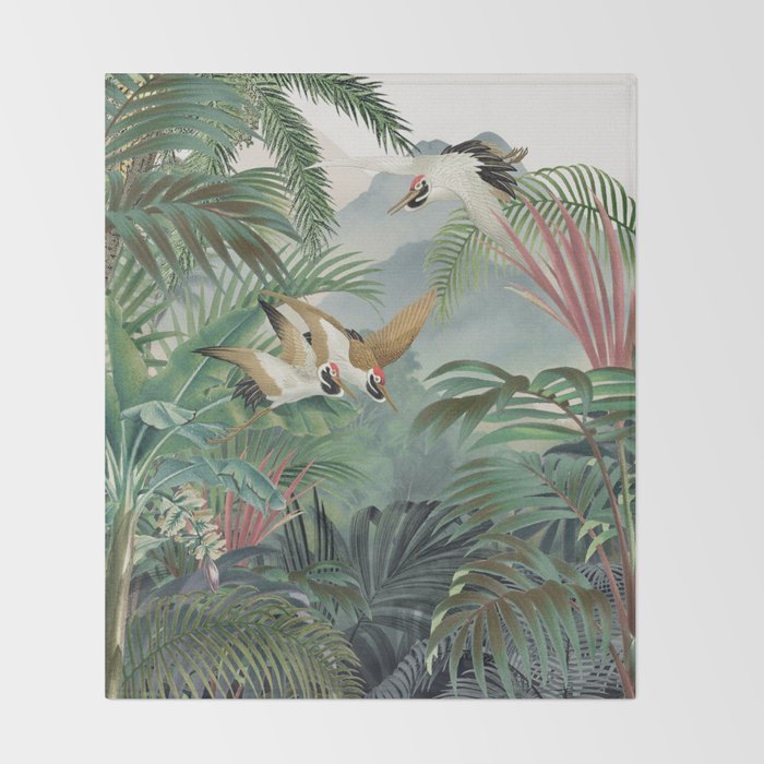 Sarus crane in the forest Throw Blanket Gallery Image 2