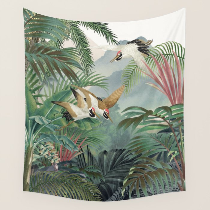 Sarus crane in the forest Wall Tapestry Gallery Image 4