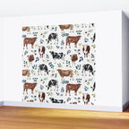 Hand-painted Cows and White Flowers with Blue Accents Wall Mural Gallery Image 2