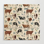 Hand-painted Cows and White Flowers with Blue Accents Wood Wall Art Gallery Image 1
