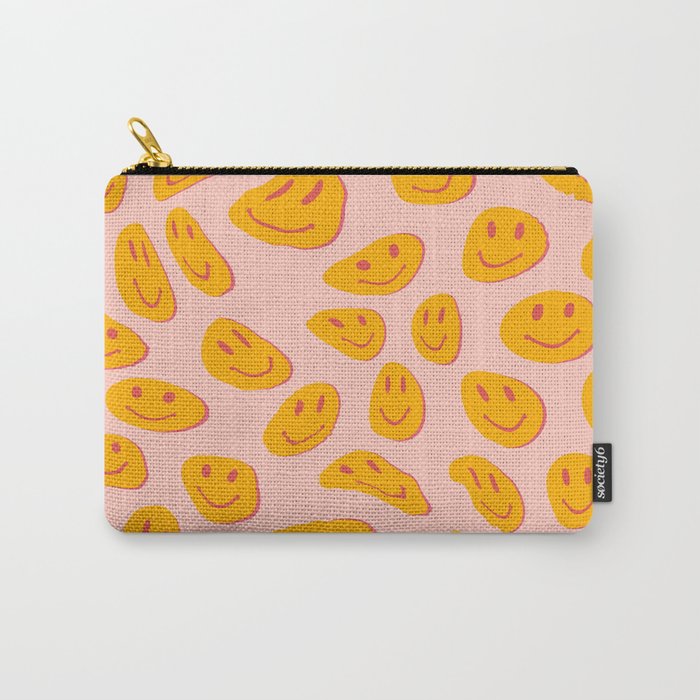 70s retro yellow smile face illustration  Carry All Pouch Gallery Image 1