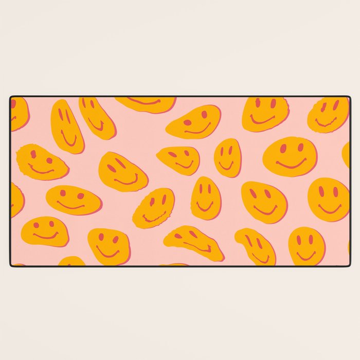 70s retro yellow smile face illustration  Desk Mat Gallery Image 3