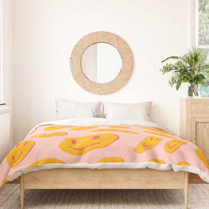 70s retro yellow smile face illustration  Duvet Cover Gallery Image 3