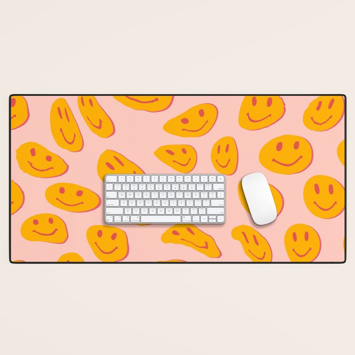 70s retro yellow smile face illustration  Desk Mat Gallery Image 1