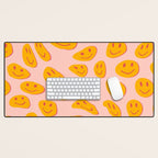 70s retro yellow smile face illustration  Desk Mat Gallery Image 1
