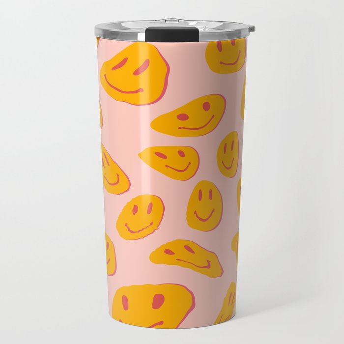 70s retro yellow smile face illustration  Travel Mug Gallery Image 1