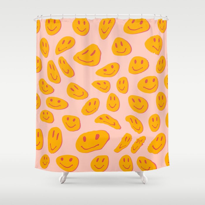 70s retro yellow smile face illustration  Shower Curtain Gallery Image 1