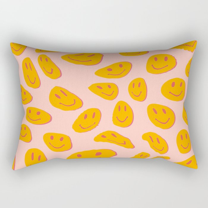 70s retro yellow smile face illustration  Rectangular Pillow Gallery Image 2