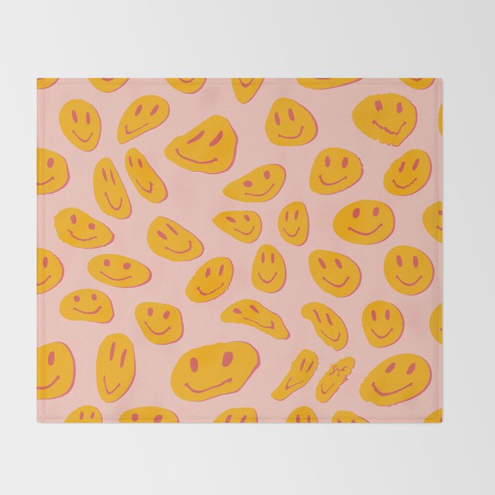 70s retro yellow smile face illustration  Throw Blanket Gallery Image 2